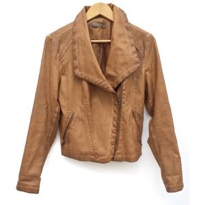 Cognac Vegan Faux Leather Asymmetrical Zip Jacket